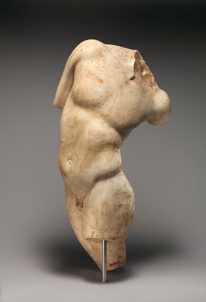 Marble statue of a young satyr turning to look at his tail, Marble, Roman 