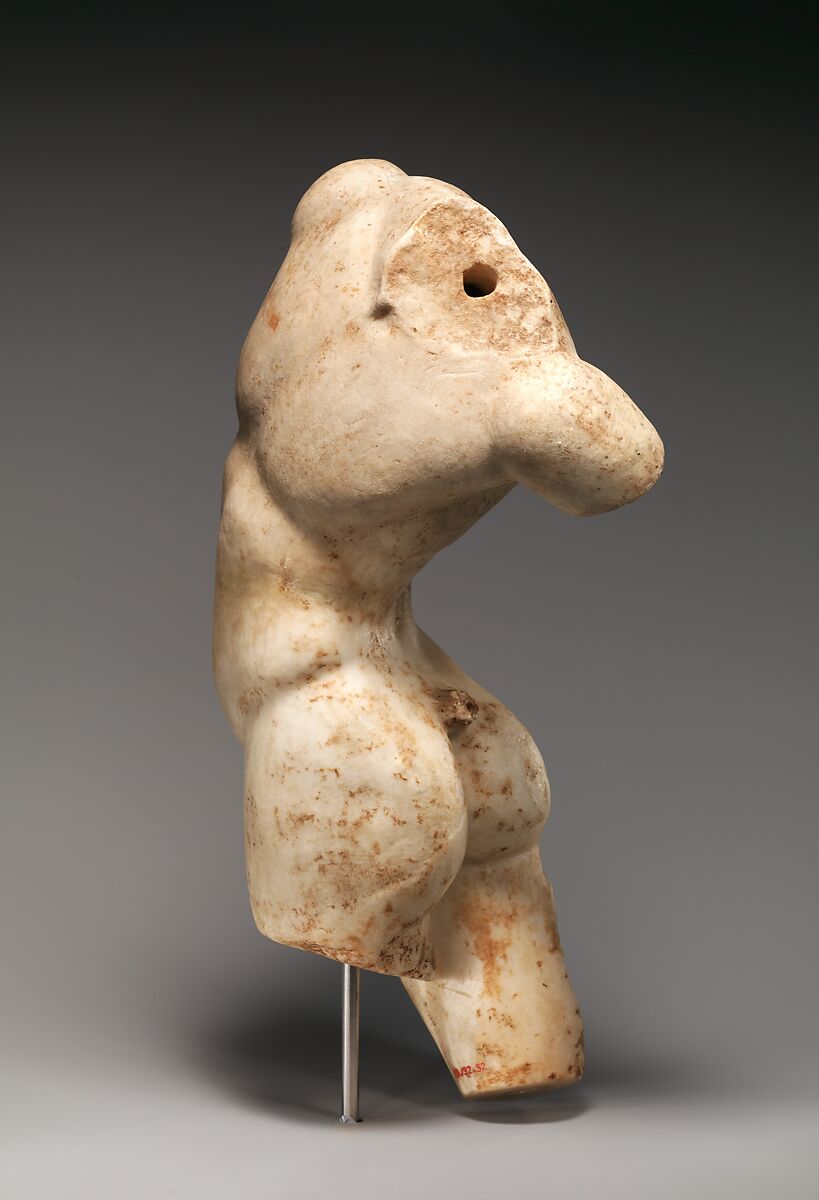 Marble statue of a young satyr turning to look at his tail, Marble, Roman