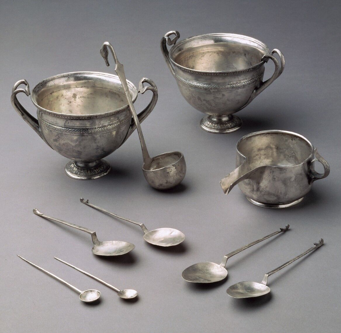 Silver skyphos (drinking cup), Silver, Roman