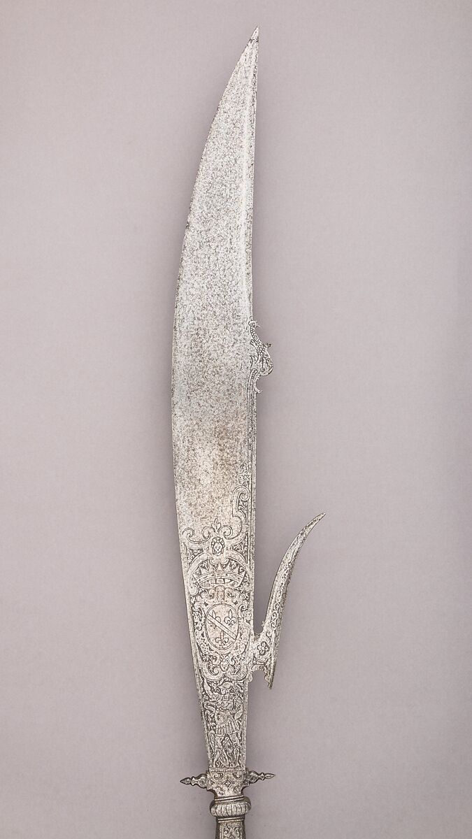 Fauchard, Steel, wood, textile, copper alloy, probably Italian