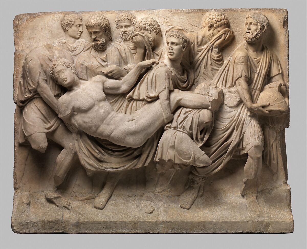 Marble sarcophagus fragment, Marble, Luni and Pentelic, Roman
