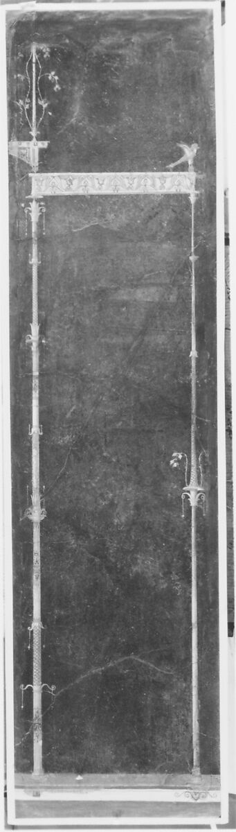 Wall painting on black ground: supports with entrablature, from the imperial villa at Boscotrecase, Fresco, Roman, Pompeian