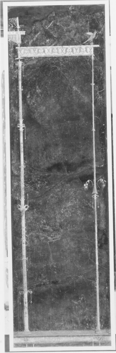 Wall painting on black ground: supports with entablature, from the imperial villa at Boscotrecase, Fresco, Roman, Pompeian