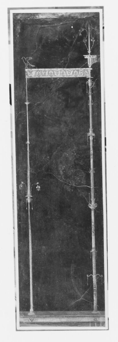 Wall painting on black ground: supports with entablature, from the imperial villa at Boscotrecase, Fresco, Roman, Pompeian