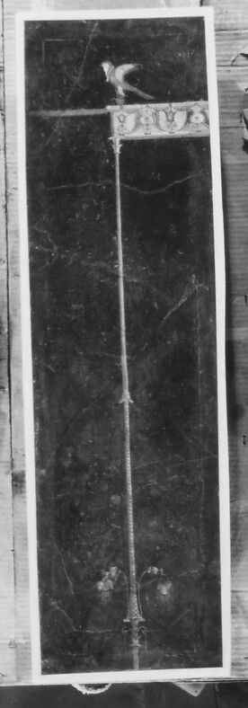 Wall painting on black ground: fragment of support/entablature, from the imperial villa at Boscotrecase, Fresco, Roman, Pompeian