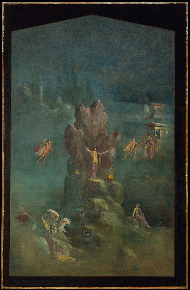 Wall painting: Perseus and Andromeda in landscape, from the imperial villa at Boscotrecase, Fresco, Roman