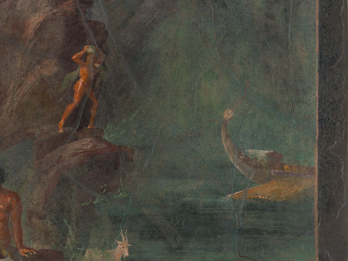 Wall painting: Polyphemus and Galatea in a landscape, from the imperial villa at Boscotrecase, Fresco, Roman