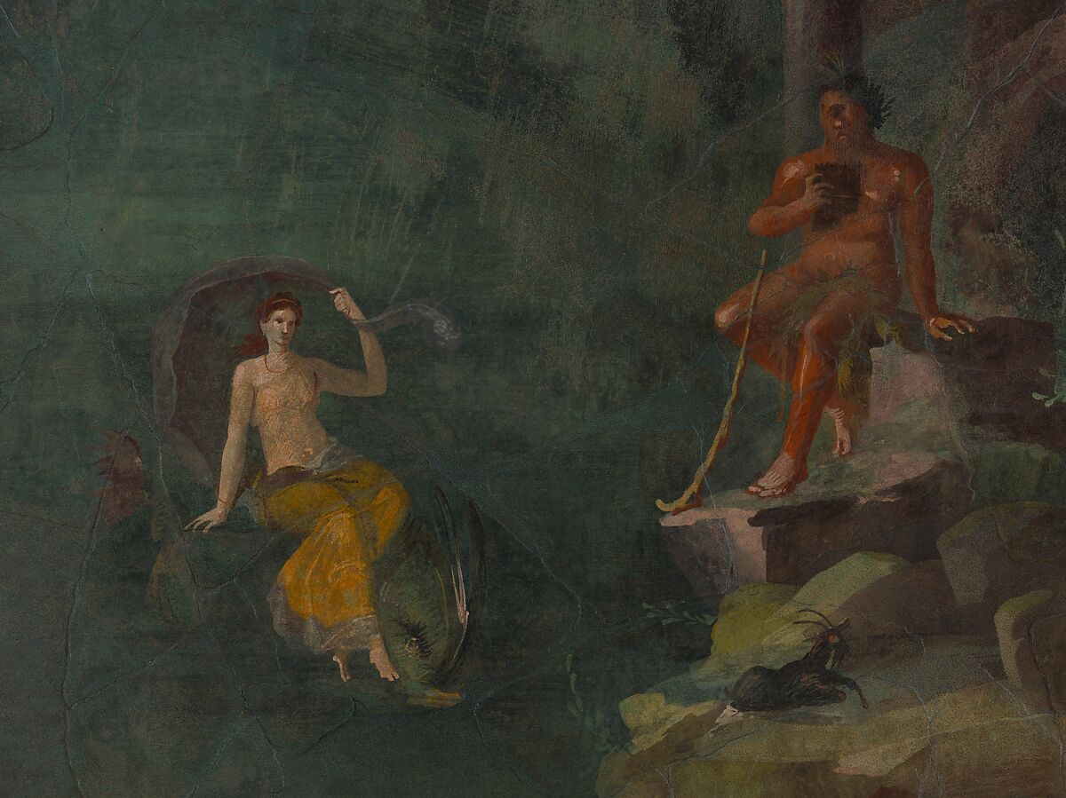Wall painting: Polyphemus and Galatea in a landscape, from the imperial villa at Boscotrecase, Fresco, Roman 