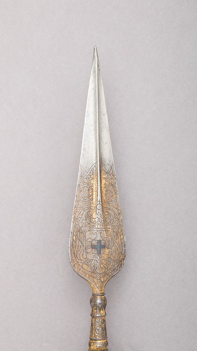 Spontoon, Steel, wood (beech), iron, brass, textile, gold, Italian, Savoy