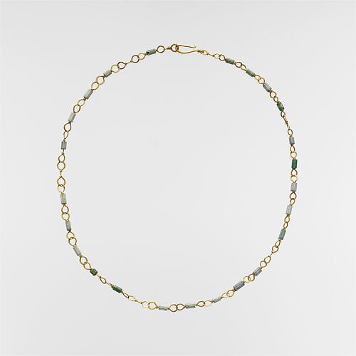 Gold necklace with emerald and variscite beads