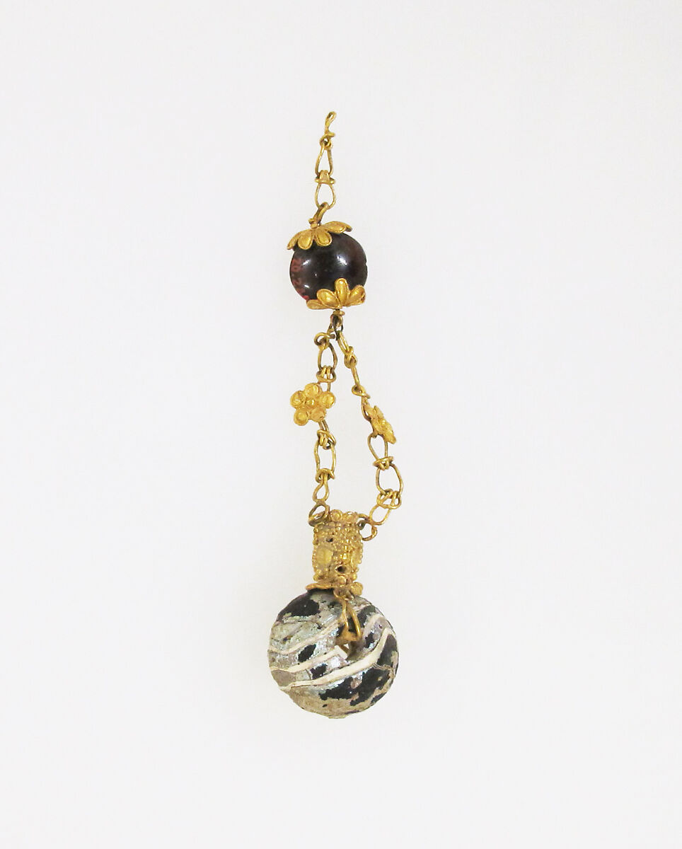 Necklace with garnet pendant, Gold, glass, garnet, Greek 