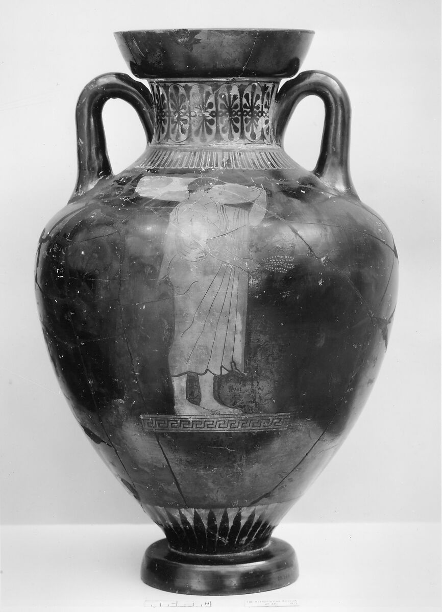 Terracotta neck-amphora of Panathenaic shape (jar), Attributed to the Syleus Painter, Terracotta, Greek, Attic 