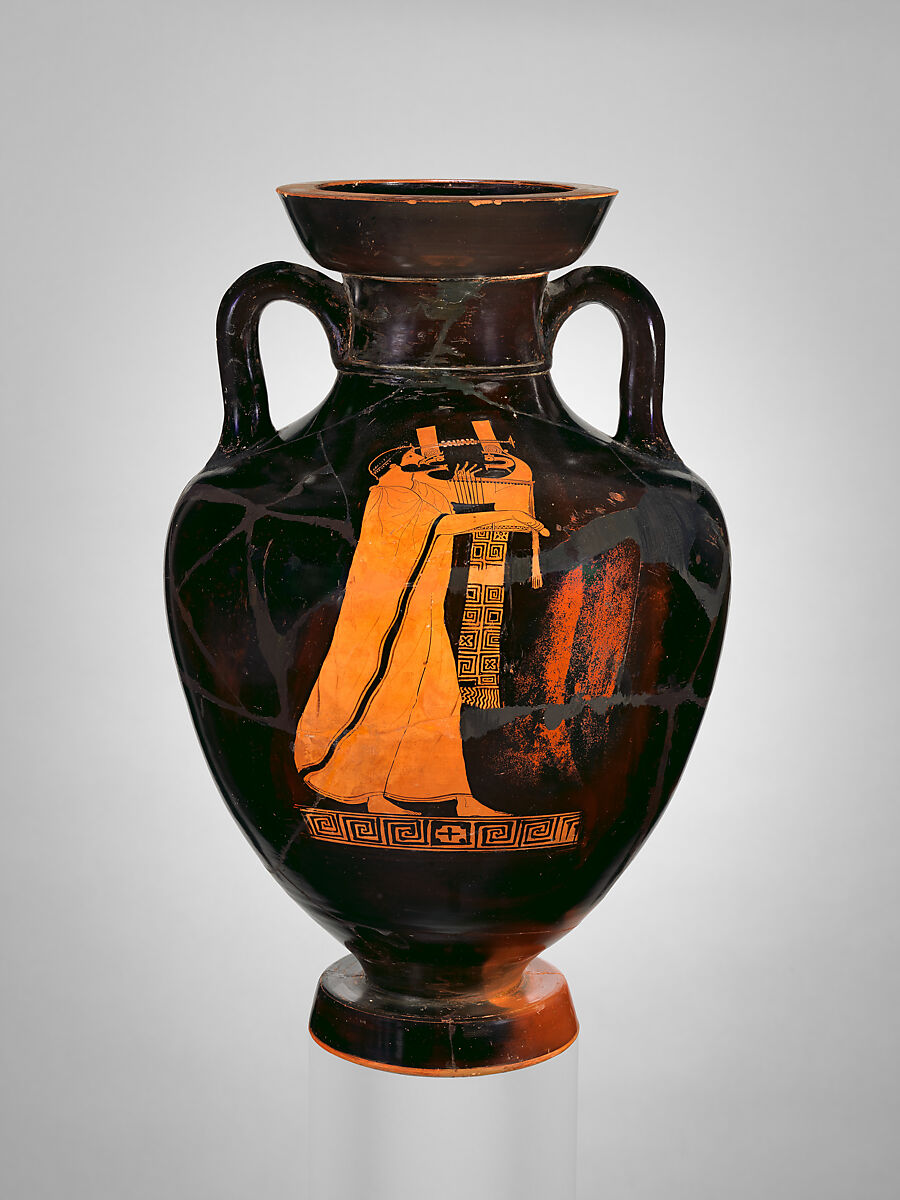 Terracotta neck-amphora of Panathenaic shape (jar), Attributed to the Pan Painter, Terracotta, Greek, Attic 