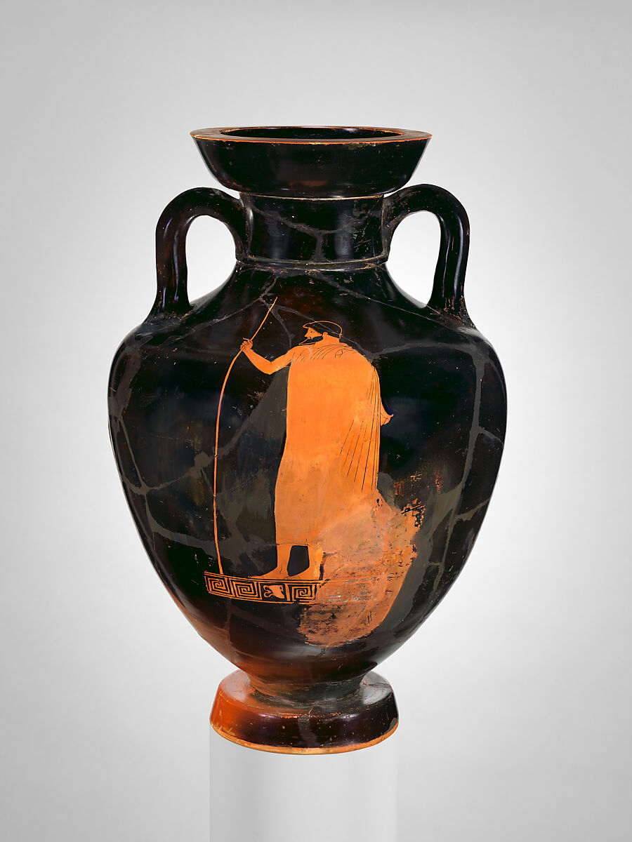Terracotta neck-amphora of Panathenaic shape (jar), Attributed to the Pan Painter, Terracotta, Greek, Attic