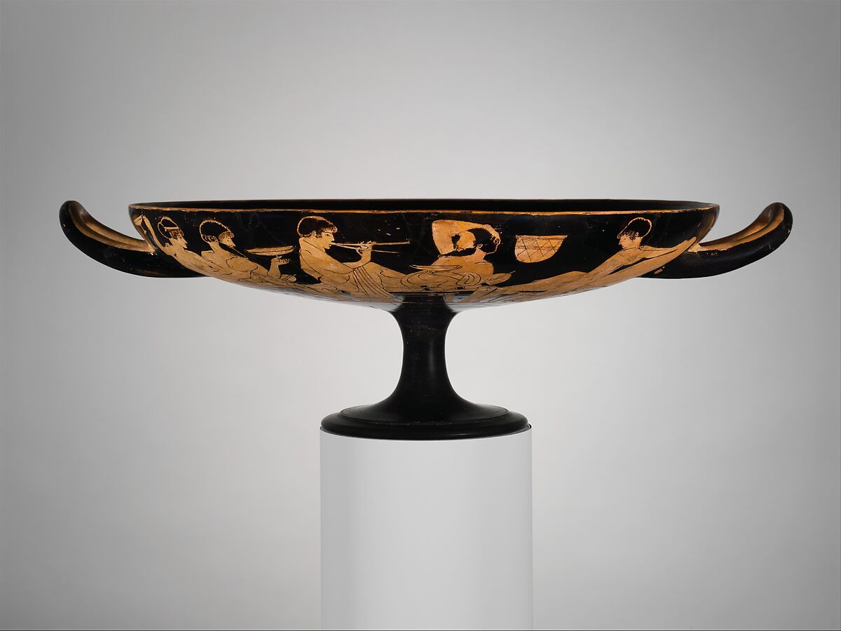 Terracotta kylix (drinking cup), Signed by Hieron as potter, Terracotta, Greek, Attic