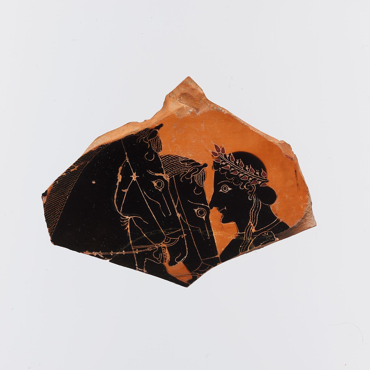 Fragment of a terracotta amphora (jar), Attributed possibly to the Painter of Vatican 365, Terracotta, Greek, Attic 