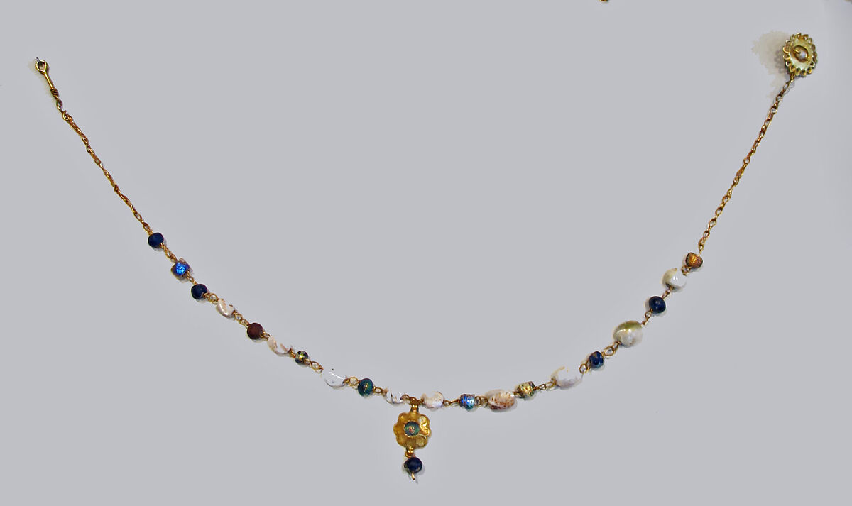 Gold, pearl, and glass necklace, Gold, glass, Roman 