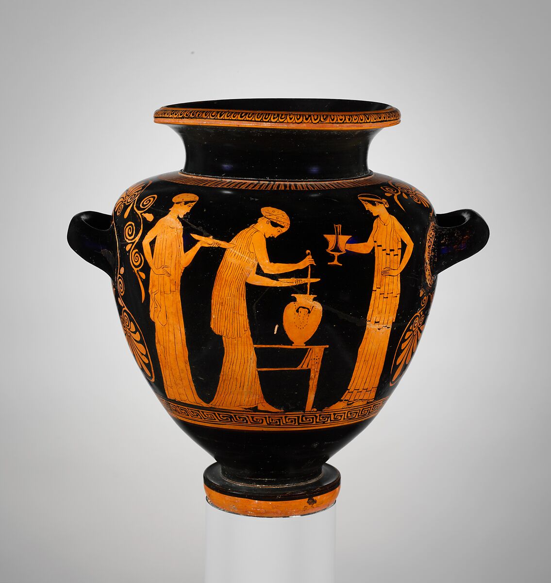 Terracotta stamnos (jar), Recalls the Barclay Painter, Terracotta, Greek, Attic 