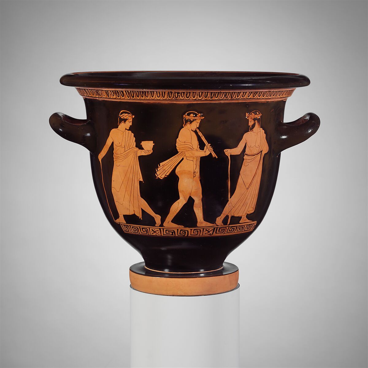 Terracotta bell-krater (bowl for mixing wine and water), Attributed to the Menelaos Painter, Terracotta, Greek, Attic 
