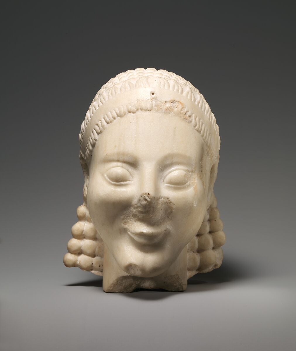 Marble head of a kouros (youth), Marble, Island, Greek, Attic 