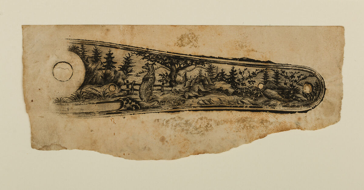 Twenty-Five Inked Impressions (or "Pulls") of Engraved Firearms Ornament, 2002.233.2–24, .26: Gustave Young (American (born Germany), Benshausen, Thuringia 1827–1895 Springfield, Massachusetts), Ink on paper, American and German