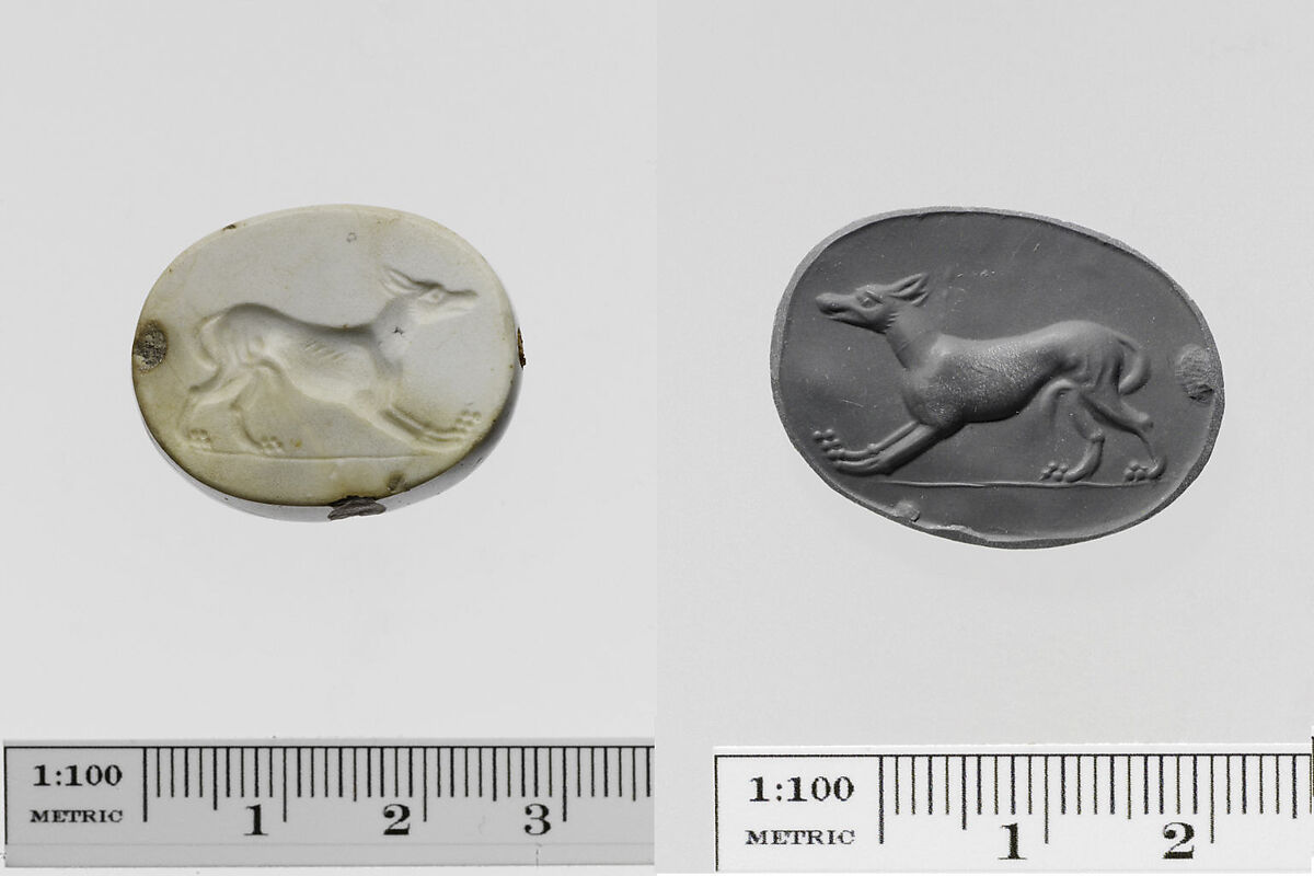 Carnelian scaraboid seal, Carnelian, burnt, Greek, Ionian