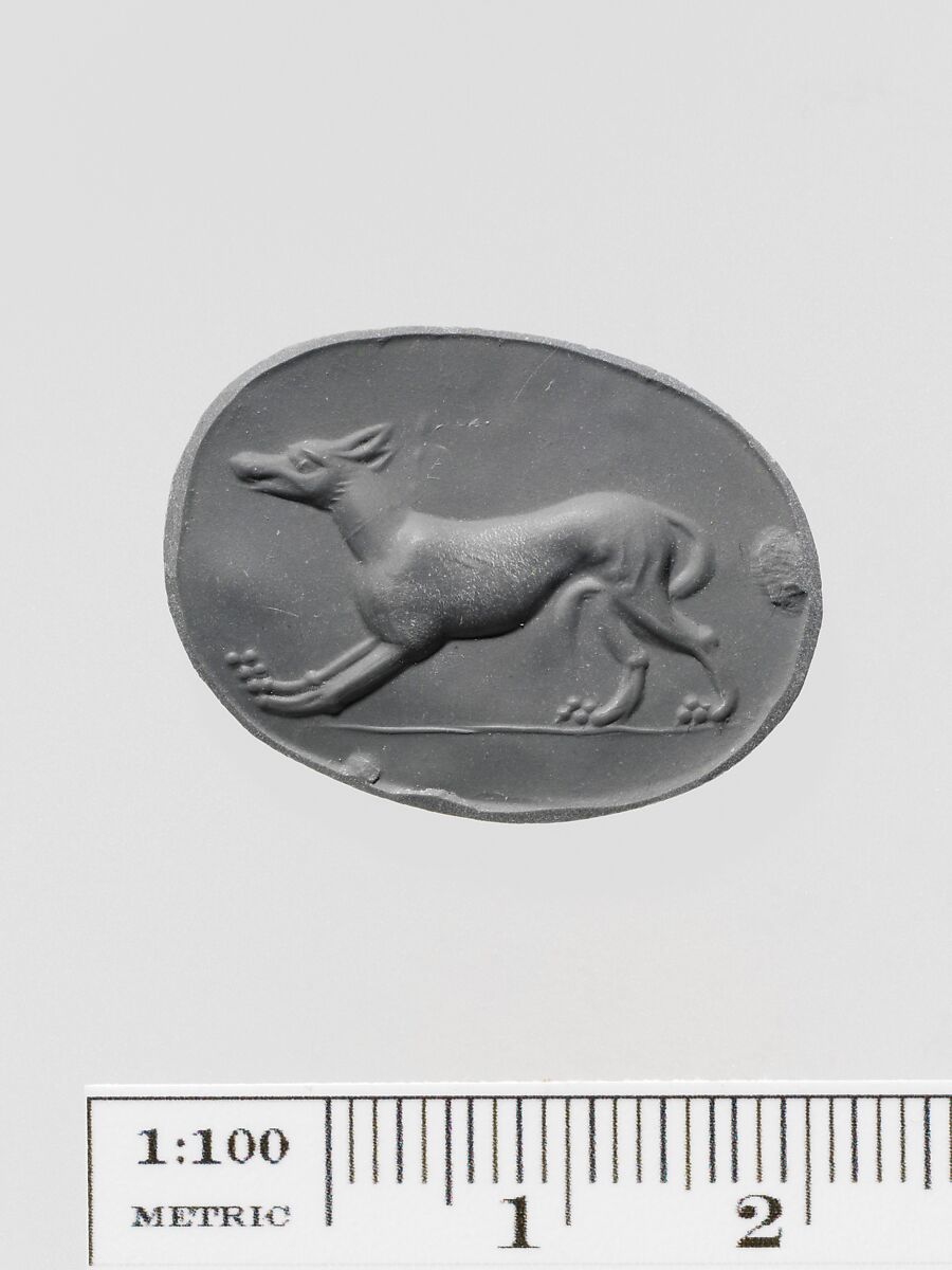 Carnelian scaraboid seal, Carnelian, burnt, Greek, Ionian