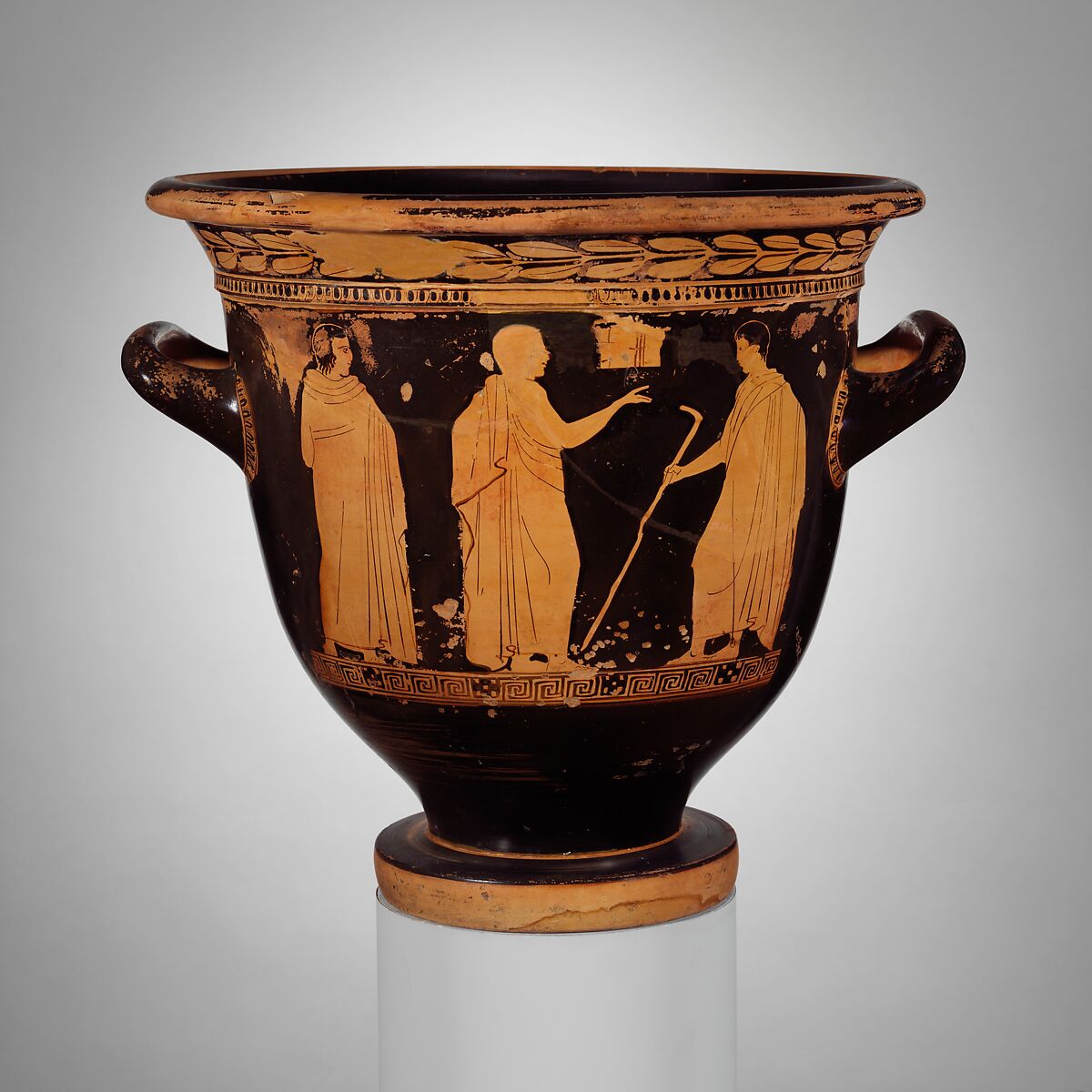 Terracotta bell-krater (bowl for mixing wine and water), Attributed to Polygnotos, Terracotta, Greek, Attic