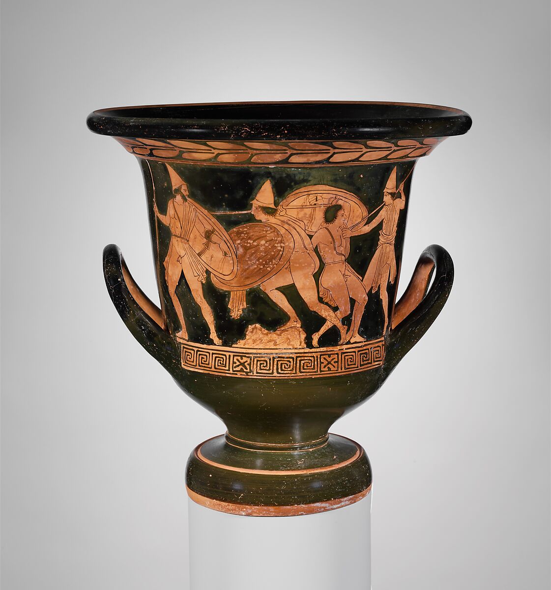 Terracotta calyx-krater (mixing bowl), Attributed to the Amykos Painter, Terracotta, Greek, South Italian, Lucanian 