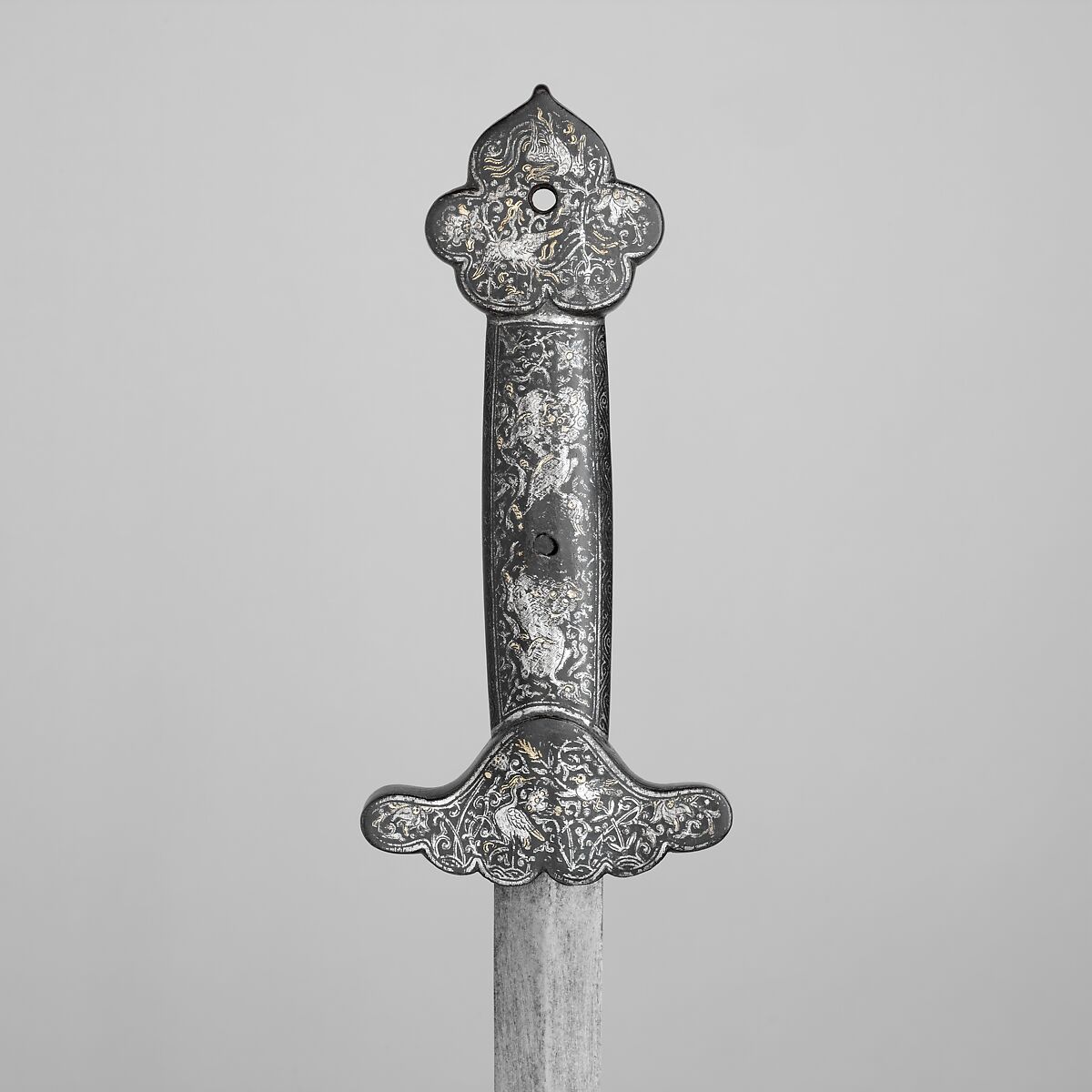 Sword with Scabbard, Steel, wood, leather, gold, silver, Korean