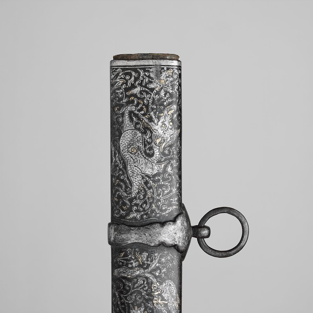 Sword with Scabbard, Steel, wood, leather, gold, silver, Korean