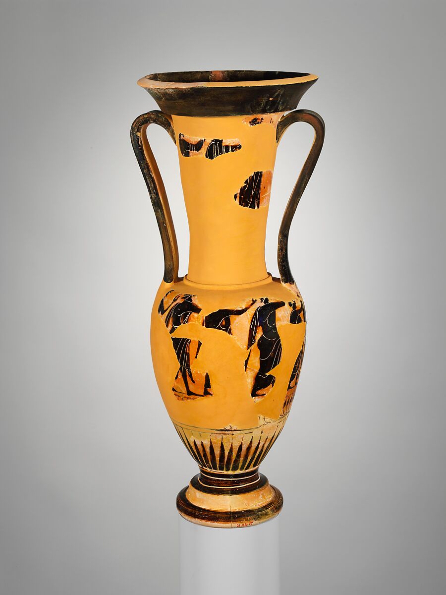 Terracotta loutrophoros (ceremonial vase for water), Terracotta, Greek, Attic
