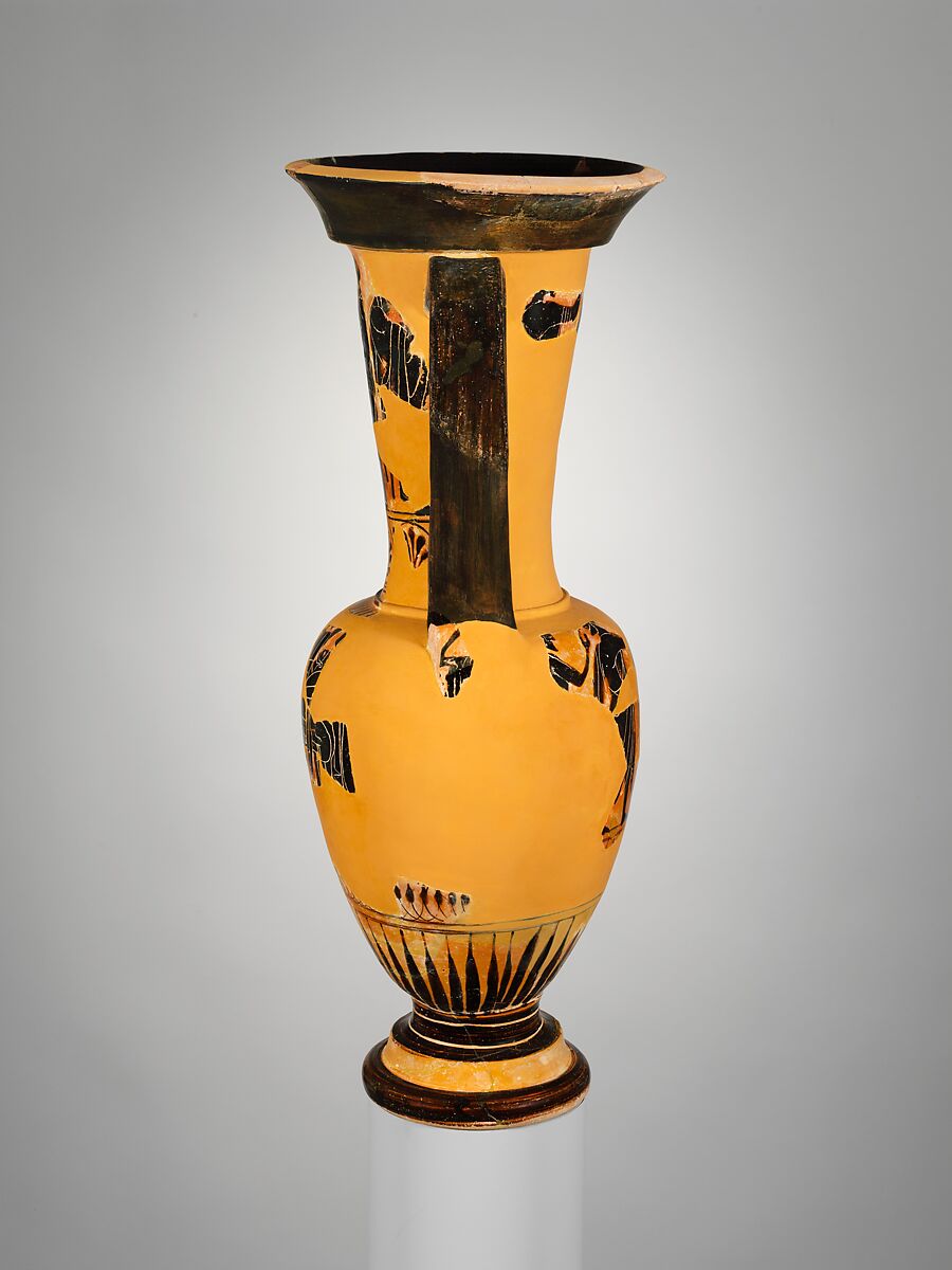 Terracotta loutrophoros (ceremonial vase for water), Terracotta, Greek, Attic