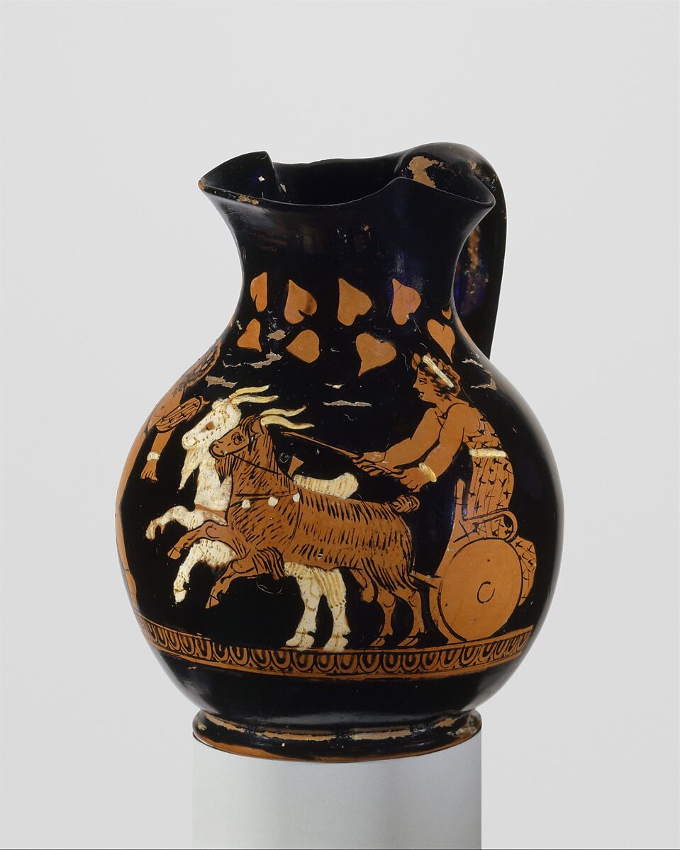 Terracotta oinochoe: chous (jug), Terracotta, Greek, Attic 