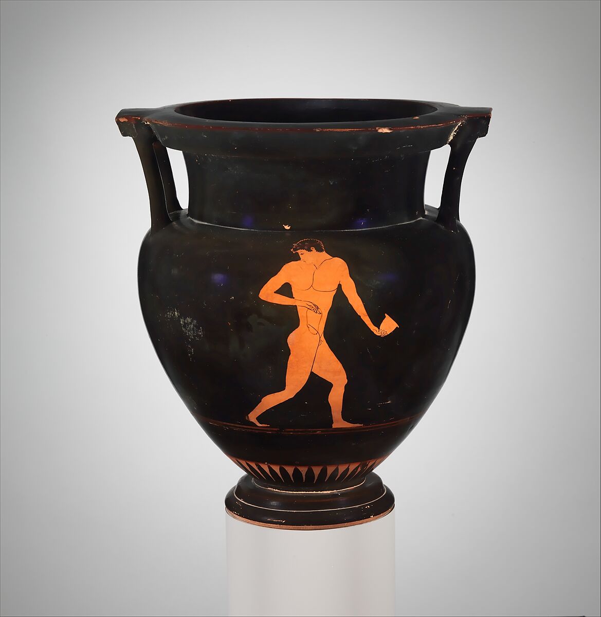 Terracotta column-krater (bowl for mixing wine and water), Attributed to Myson, Terracotta, Greek, Attic
