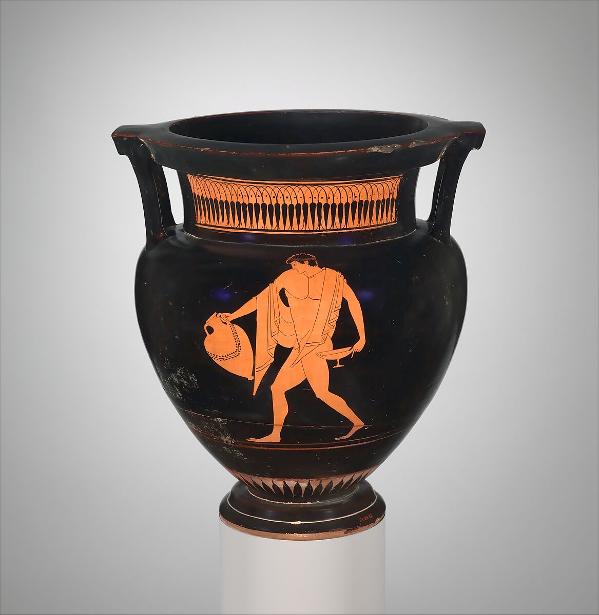Terracotta column-krater (bowl for mixing wine and water), Attributed to Myson, Terracotta, Greek, Attic
