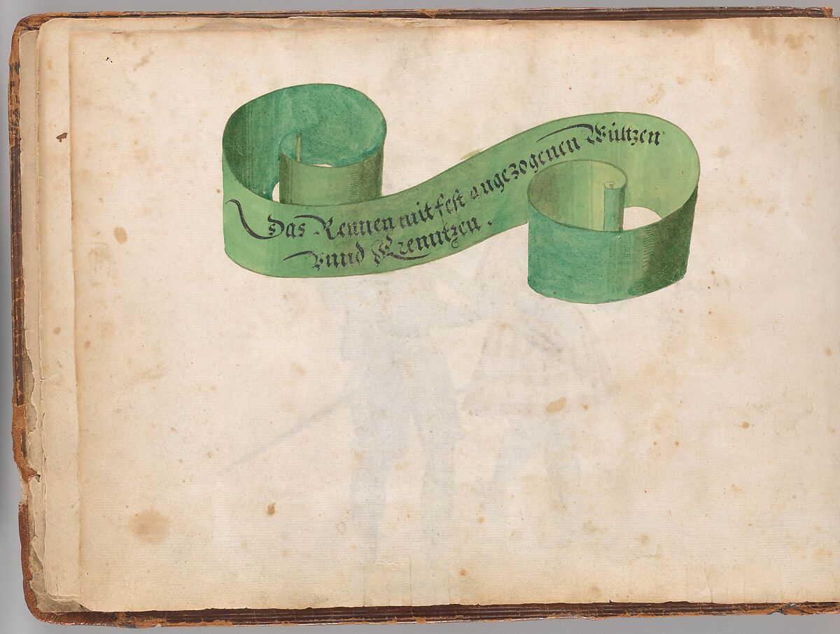 Album of Tournaments and Parades in Nuremberg, Pen and ink, watercolor, gold and silver washes; paper bound in gold-tooled leather, German, Nuremberg