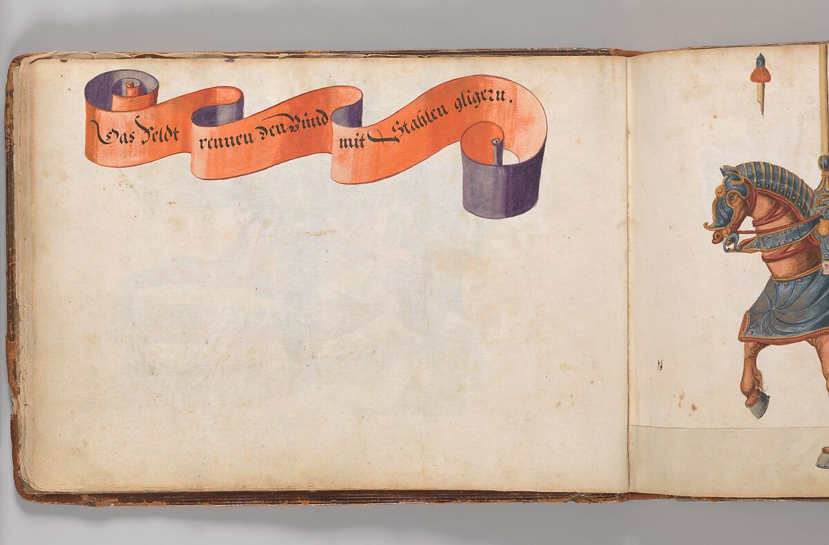 Album of Tournaments and Parades in Nuremberg, Pen and ink, watercolor, gold and silver washes; paper bound in gold-tooled leather, German, Nuremberg