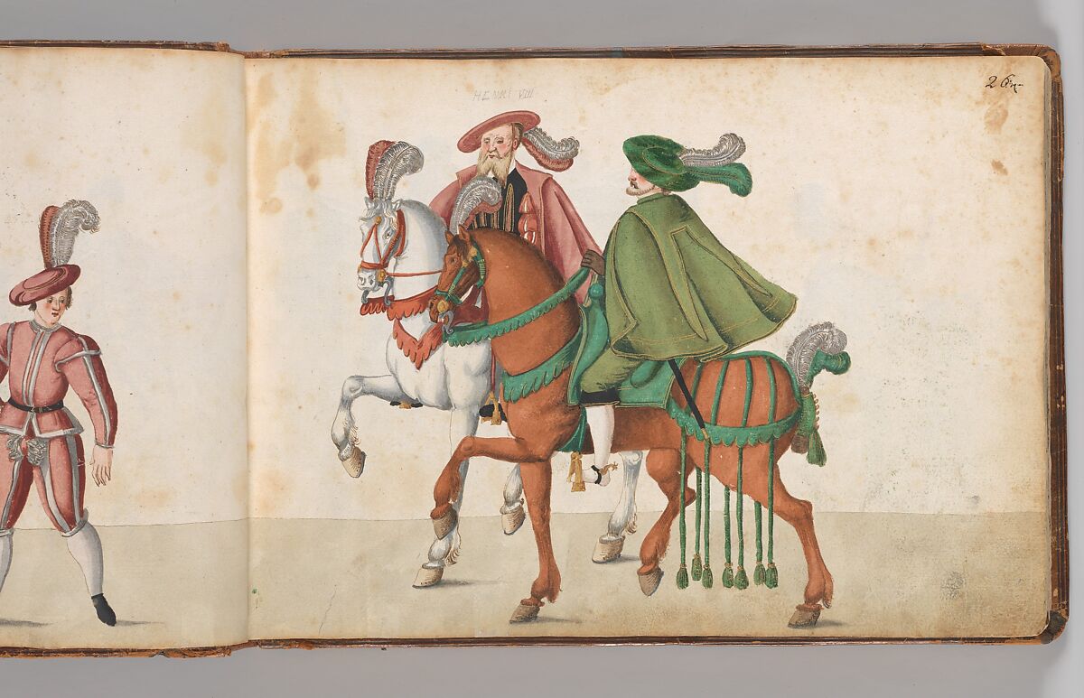 Album of Tournaments and Parades in Nuremberg, Pen and ink, watercolor, gold and silver washes; paper bound in gold-tooled leather, German, Nuremberg