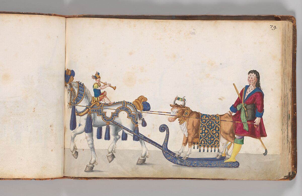 Album of Tournaments and Parades in Nuremberg, Pen and ink, watercolor, gold and silver washes; paper bound in gold-tooled leather, German, Nuremberg