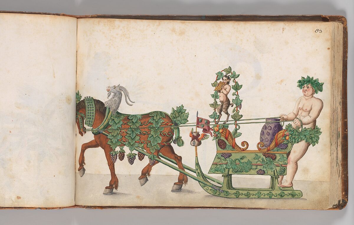 Album of Tournaments and Parades in Nuremberg, Pen and ink, watercolor, gold and silver washes; paper bound in gold-tooled leather, German, Nuremberg