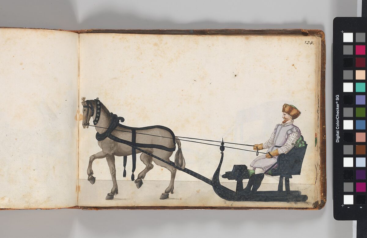 Album of Tournaments and Parades in Nuremberg, Pen and ink, watercolor, gold and silver washes; paper bound in gold-tooled leather, German, Nuremberg