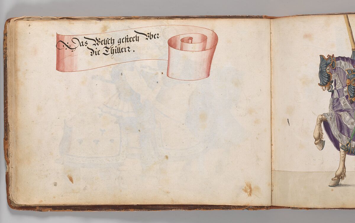 Album of Tournaments and Parades in Nuremberg, Pen and ink, watercolor, gold and silver washes; paper bound in gold-tooled leather, German, Nuremberg