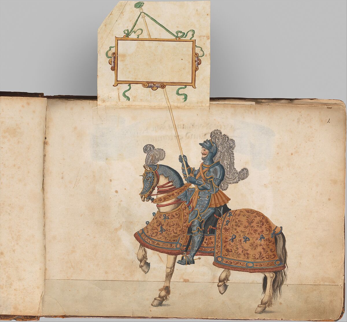 Album of Tournaments and Parades in Nuremberg, Pen and ink, watercolor, gold and silver washes; paper bound in gold-tooled leather, German, Nuremberg