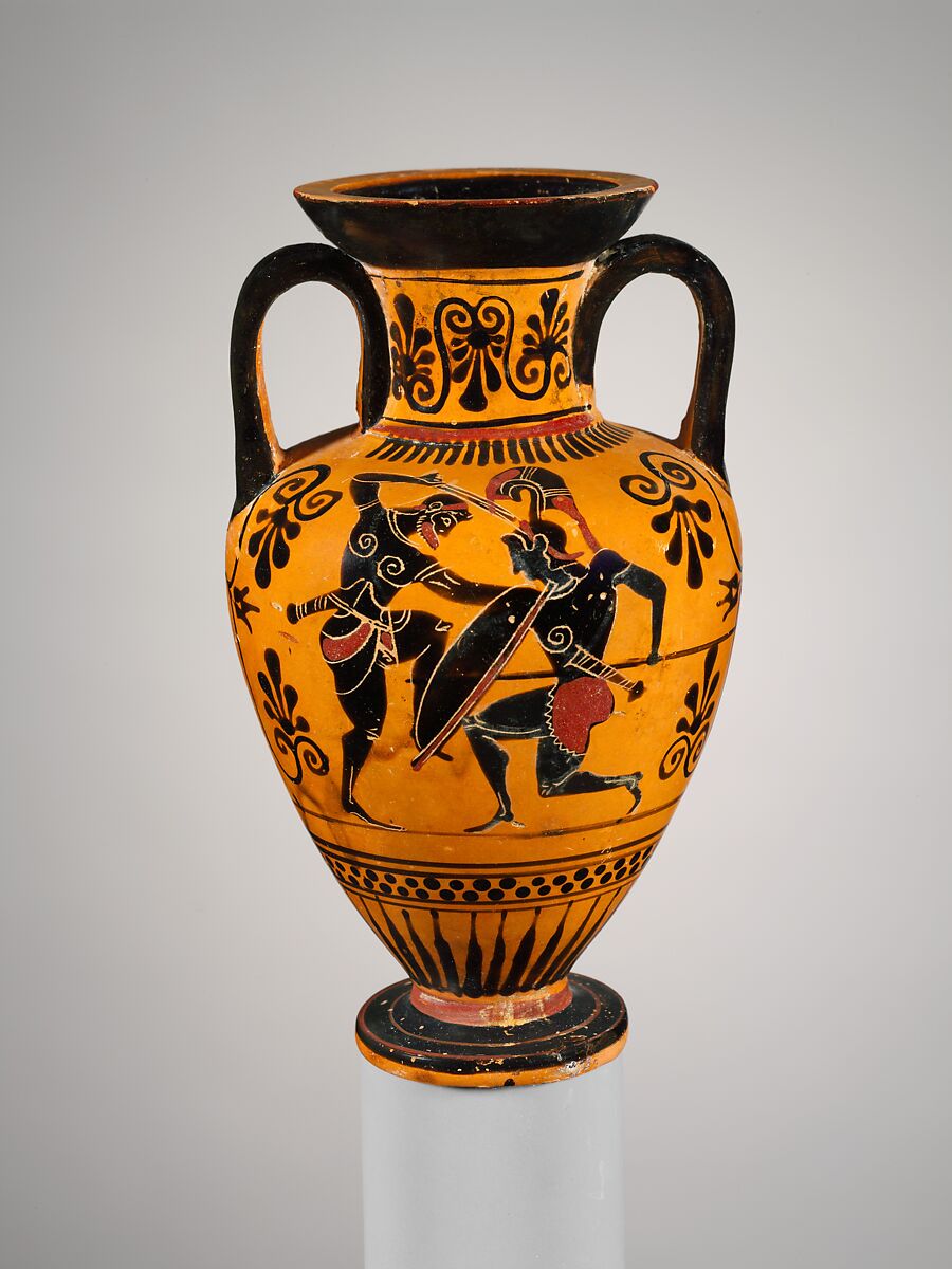 Terracotta neck-amphora (jar), Attributed to the Edinburgh Painter, Terracotta, Greek, Attic