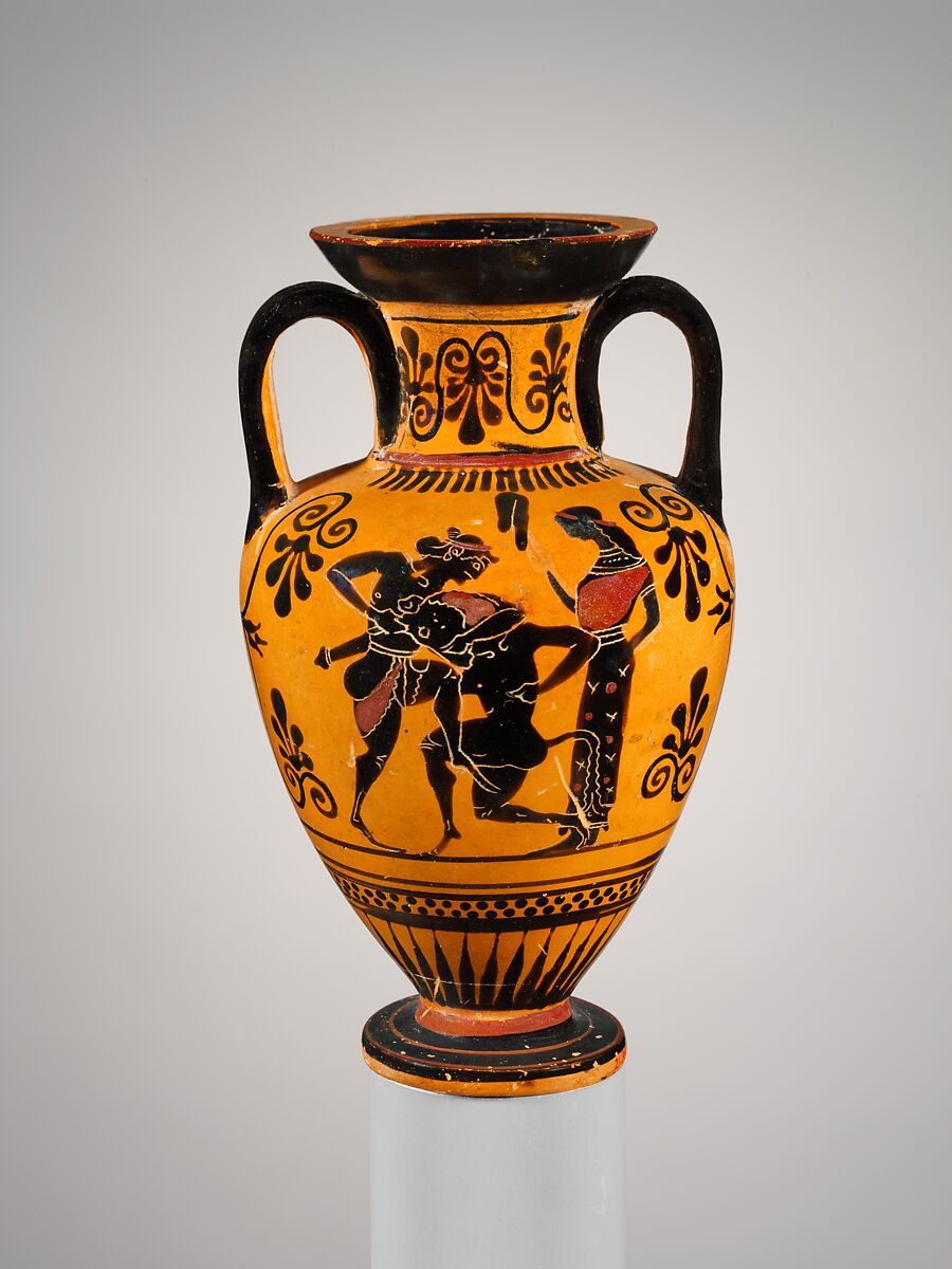 Attributed To The Edinburgh Painter Terracotta Neck Amphora Jar Greek Attic Archaic
