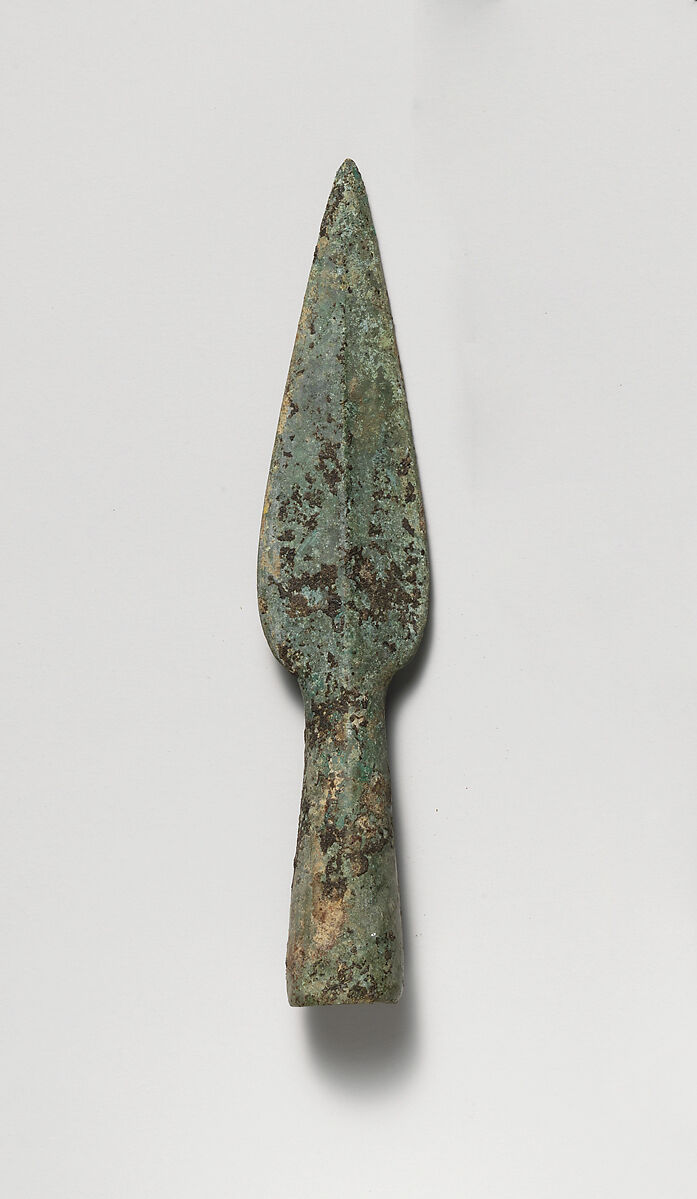 Miniature bronze spearhead, Bronze, Etruscan, Vulci 