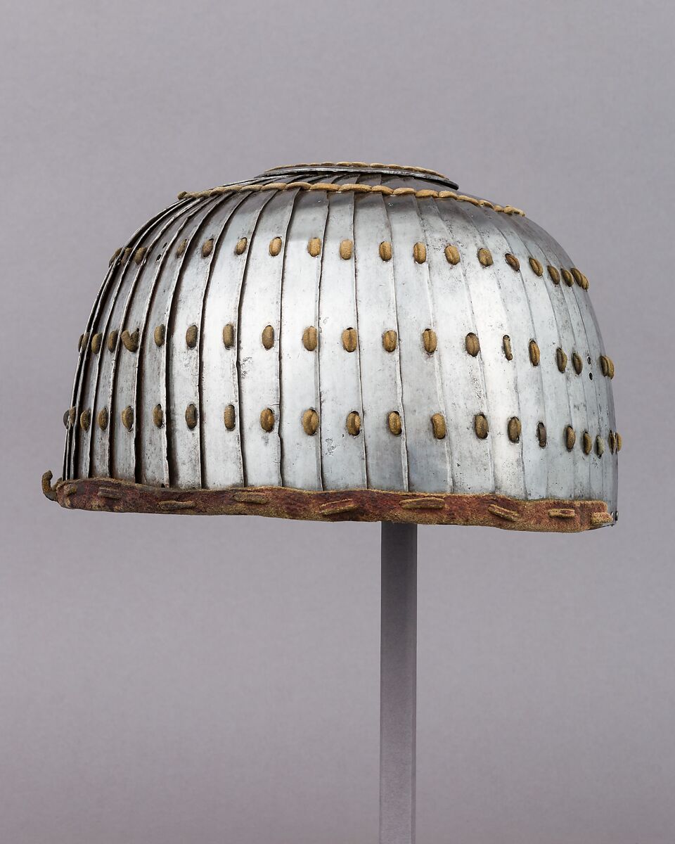 Lamellar Helmet, Iron, leather, Mongolian or Tibetan