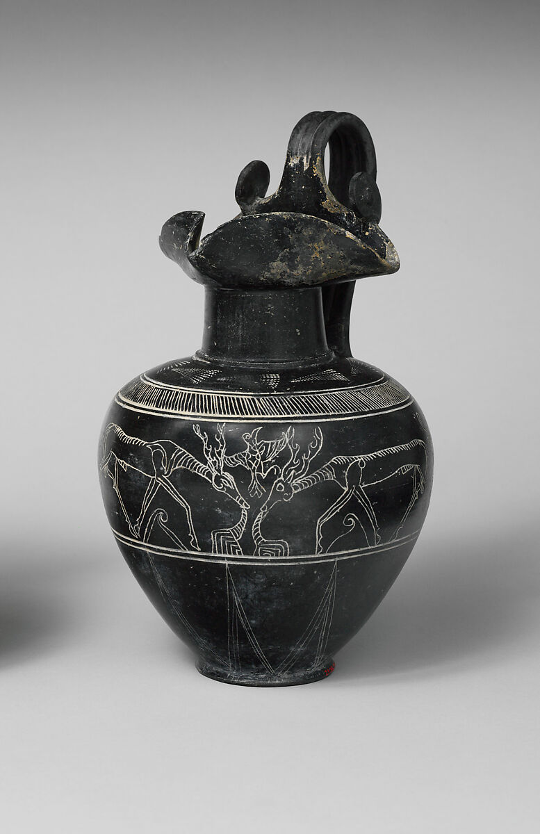 Terracotta trefoil oinochoe (jug), Terracotta, Etruscan 