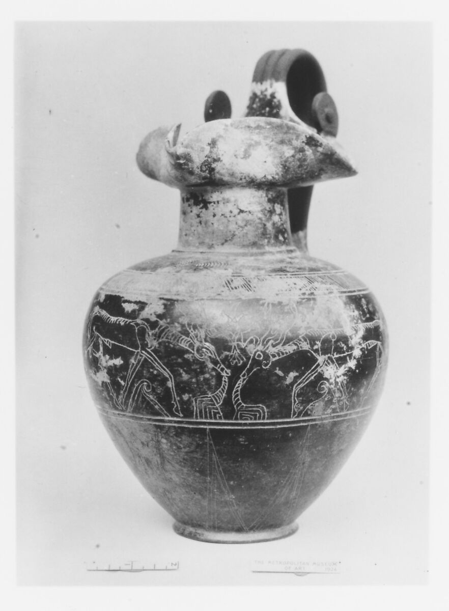Terracotta trefoil oinochoe (jug), Terracotta, Etruscan